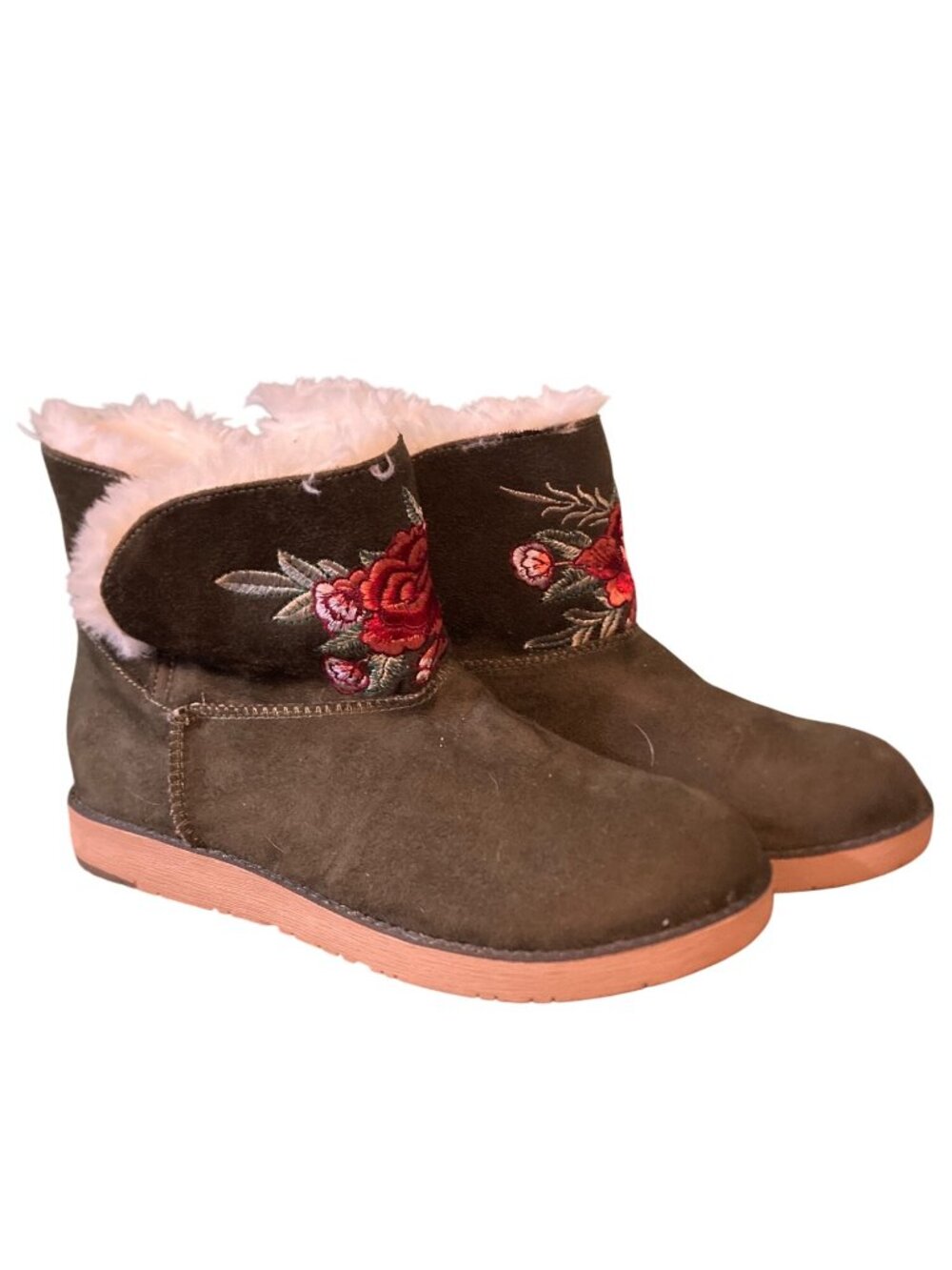 Rock & Candy Floral Embroidered Suede Ankle Boots, Winter Casual Shoes